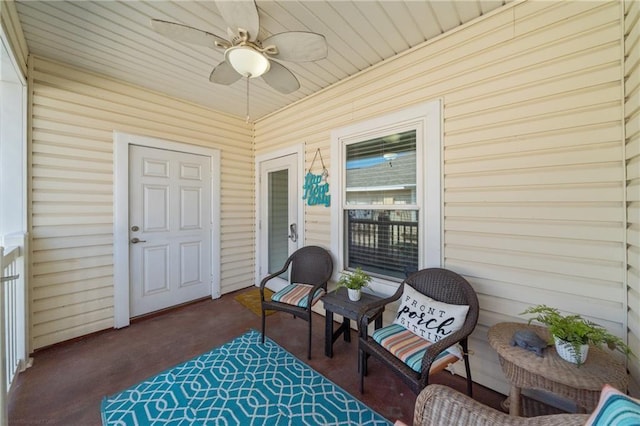 view of patio / terrace featuring ceiling fan