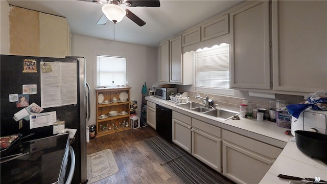 kitchen featuring plenty of natural light, sink, dark wood-type flooring, and appliances with stainless steel finishes