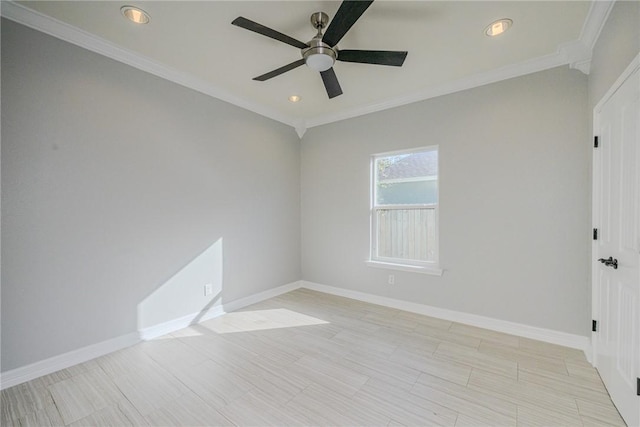 unfurnished room with crown molding and ceiling fan