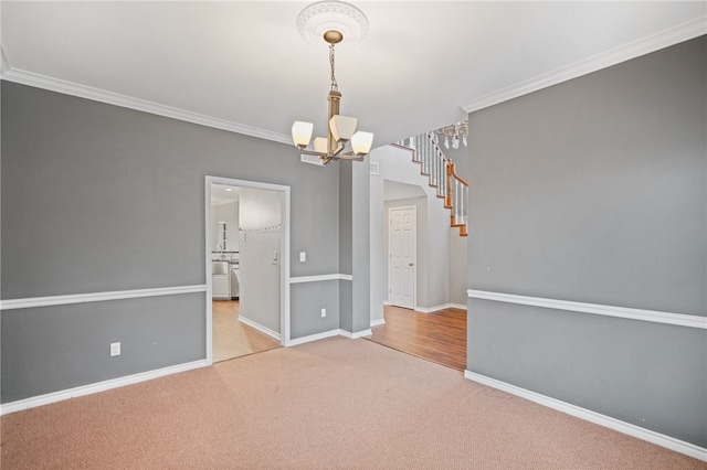 7705 Jacinto, Corpus Christi, TX 78413 - unfurnished room with a chandelier, carpet floors, and crown molding