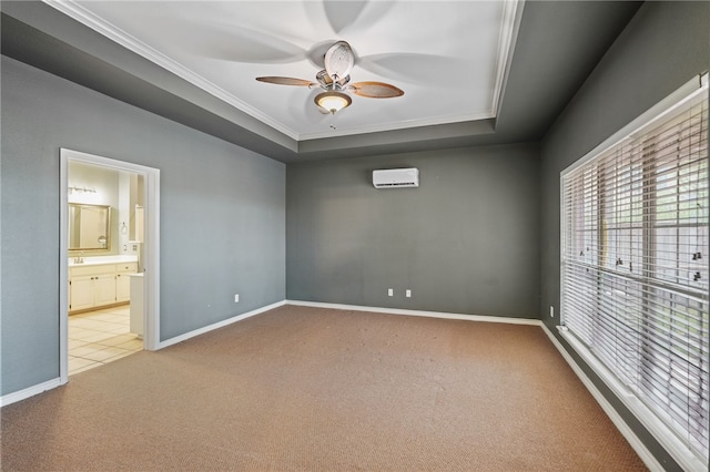 7705 Jacinto, Corpus Christi, TX 78413 - unfurnished room with light colored carpet, crown molding, ceiling fan, a tray ceiling, and healthy amount of natural light