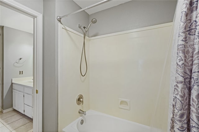 7705 Jacinto, Corpus Christi, TX 78413 - bathroom with shower / bath combo with shower curtain, vanity, and tile patterned floors