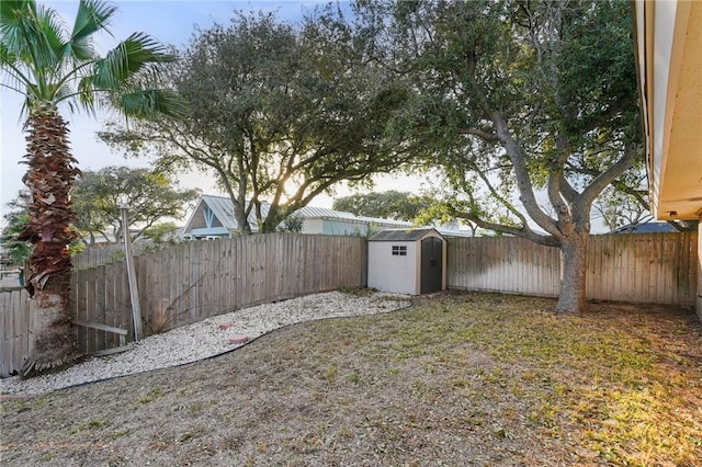 view of yard with a shed