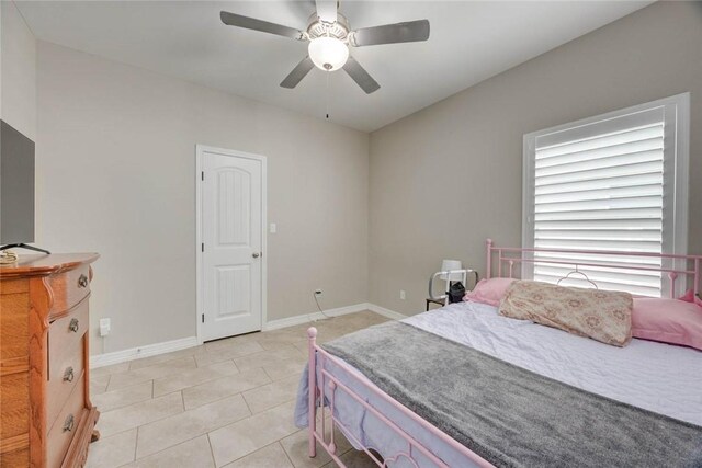 4009 Yankees Pl, Corpus Christi, TX 78414 - bedroom with baseboards, light tile patterned floors, and ceiling fan