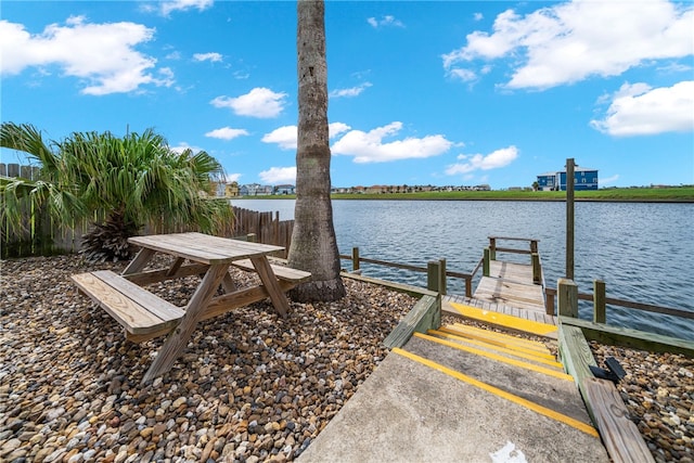 dock area featuring a water view