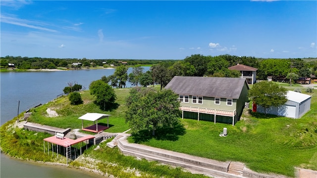 aerial view with a water view