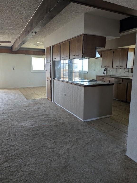 kitchen featuring light colored carpet