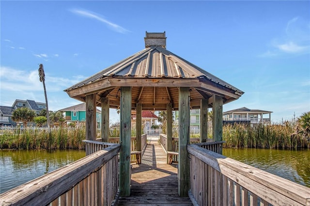 view of dock with a water view