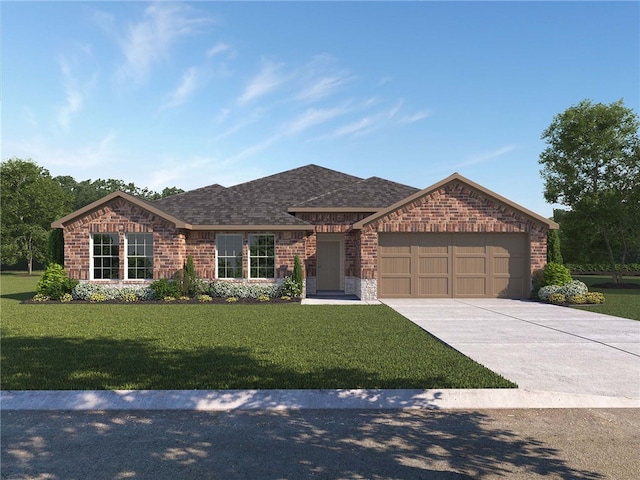 3405 Tanzanite Dr, Corpus Christi, TX 78414 - view of front of home featuring a garage, a front lawn, concrete driveway, and brick siding