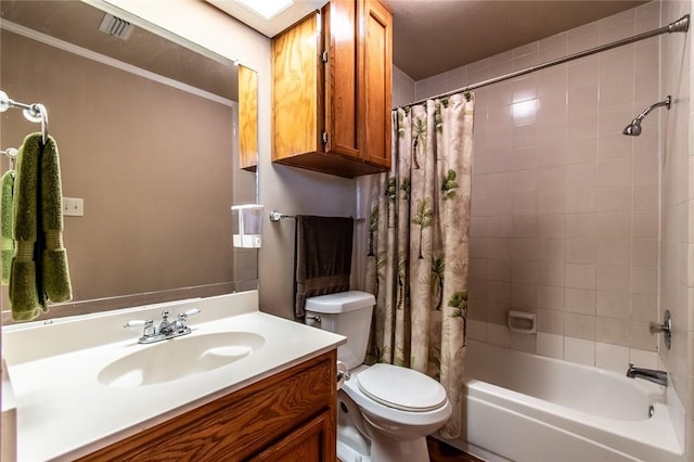 2725 Persimmon St, Corpus Christi, TX 78415 - full bath featuring toilet, vanity, shower / bathtub combination with curtain, and ornamental molding
