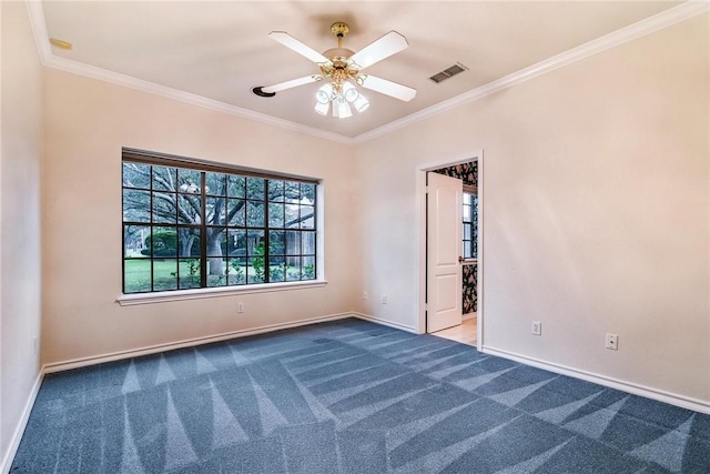 6714 Long Meadow Dr, Corpus Christi, TX 78413 - carpeted empty room with ornamental molding and ceiling fan