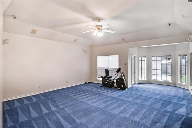 6714 Long Meadow Dr, Corpus Christi, TX 78413 - spare room featuring dark carpet, a ceiling fan, a smoke detector, and lofted ceiling