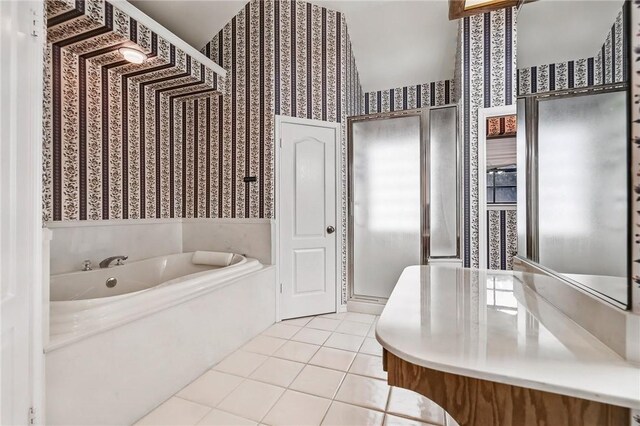 6714 Long Meadow Dr, Corpus Christi, TX 78413 - full bathroom featuring wallpapered walls, a bath, and tile patterned floors