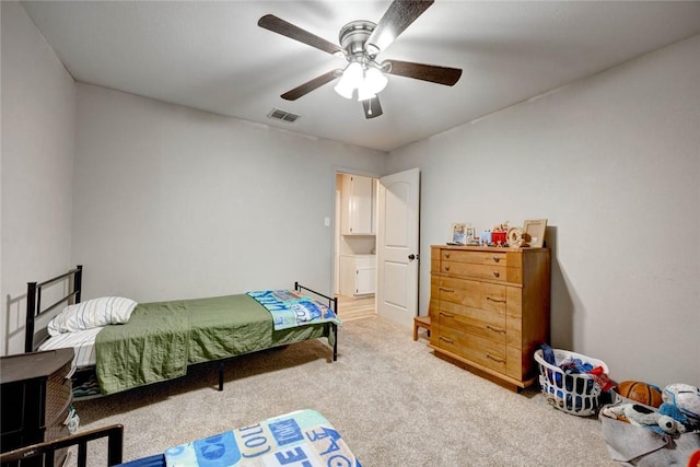 bedroom with carpet flooring and ceiling fan