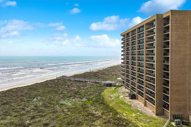 property view of water featuring a beach view