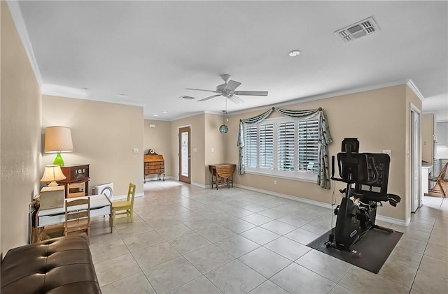 466 Coral, Corpus Christi, TX 78411 - workout area with crown molding, tile patterned floors, ceiling fan, and recessed lighting