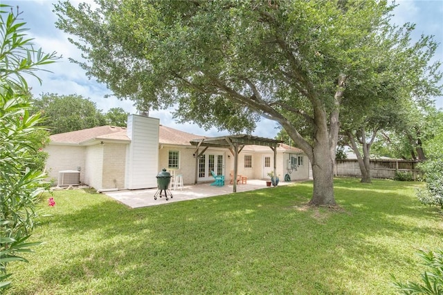 466 Coral, Corpus Christi, TX 78411 - rear view of property featuring french doors, a pergola, a chimney, a patio, and brick siding