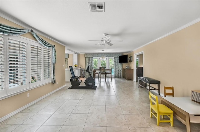 466 Coral, Corpus Christi, TX 78411 - sitting room featuring a ceiling fan, ornamental molding, and light tile patterned floors