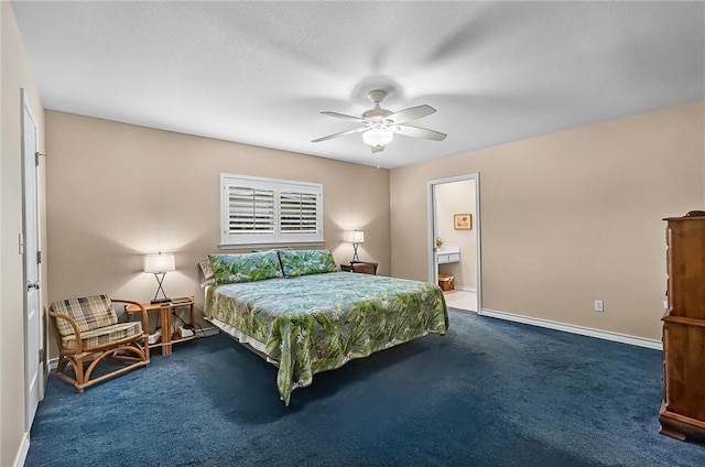 466 Coral, Corpus Christi, TX 78411 - carpeted bedroom featuring a ceiling fan and ensuite bathroom