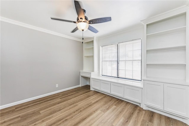 3658 Castle River Dr, Corpus Christi, TX 78410 - unfurnished bedroom with light wood-style flooring, ornamental molding, and a ceiling fan