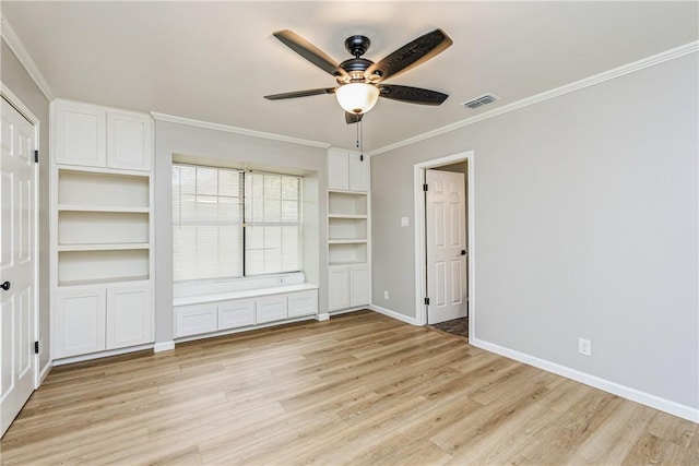 3658 Castle River Dr, Corpus Christi, TX 78410 - spare room with light wood finished floors, ornamental molding, and a ceiling fan