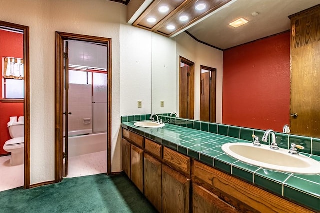 14733 Red River Dr, Corpus Christi, TX 78410 - full bath with double vanity, a sink, toilet, and tub / shower combination