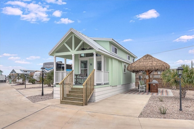 view of front of house featuring a patio and a gazebo