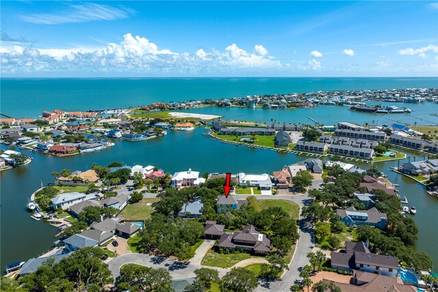 bird's eye view featuring a water view