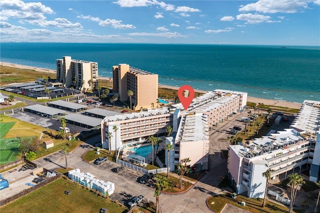 aerial view with a water view and a view of city