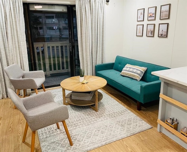 sitting room featuring a fireplace and hardwood / wood-style flooring