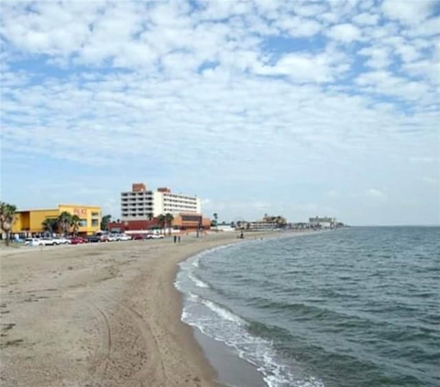 view of water feature with a beach view