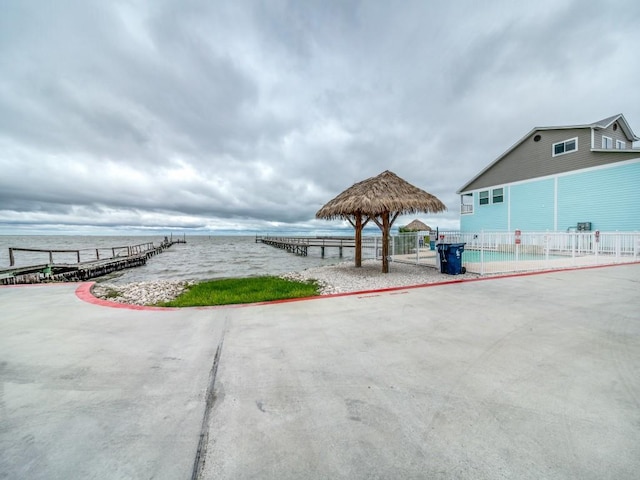 property view of water featuring a gazebo