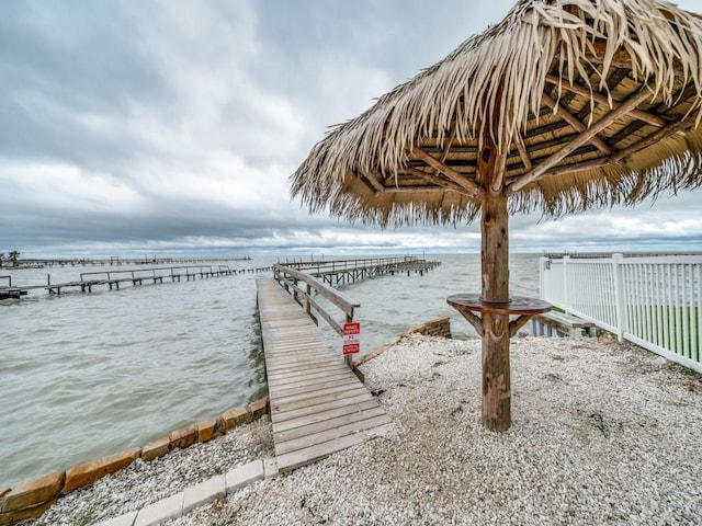 dock area with a water view