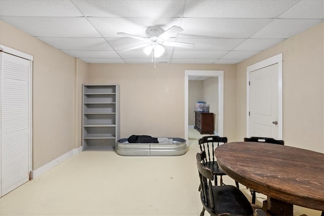 dining room featuring a paneled ceiling and ceiling fan