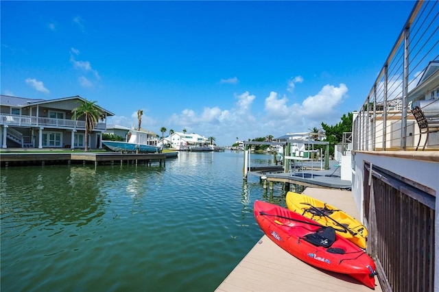 dock area with a water view