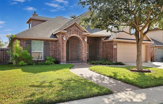 view of front facade featuring a garage and a front lawn