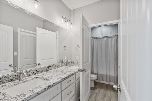 4229 Midlands St, Corpus Christi, TX 78414 - bathroom with toilet, wood finished floors, double vanity, and shower / tub combo