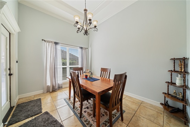 dining space with a chandelier and ornamental molding