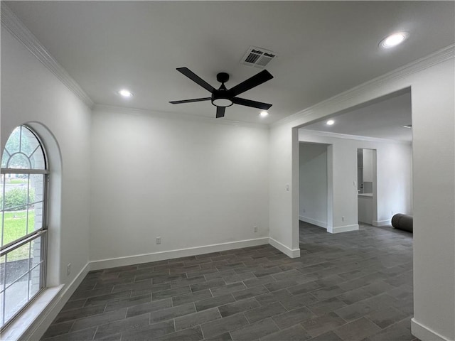 8038 Etienne Dr, Corpus Christi, TX 78414 - unfurnished room with ornamental molding, a ceiling fan, and recessed lighting
