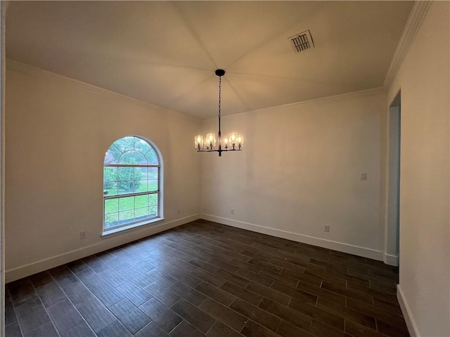 8038 Etienne Dr, Corpus Christi, TX 78414 - spare room with crown molding, a chandelier, and dark wood-style flooring