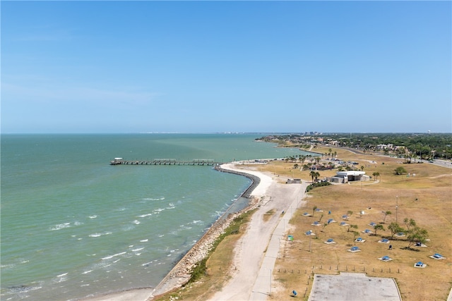 aerial view with a beach view and a water view