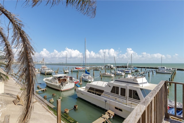 dock area featuring a water view