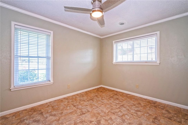 5372 County Road 73a, Robstown, TX 78380 - empty room with a textured ceiling, ornamental molding, and ceiling fan