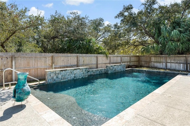 view of swimming pool with a patio area, a fenced backyard, and a fenced in pool
