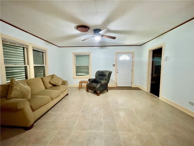 living room featuring ceiling fan