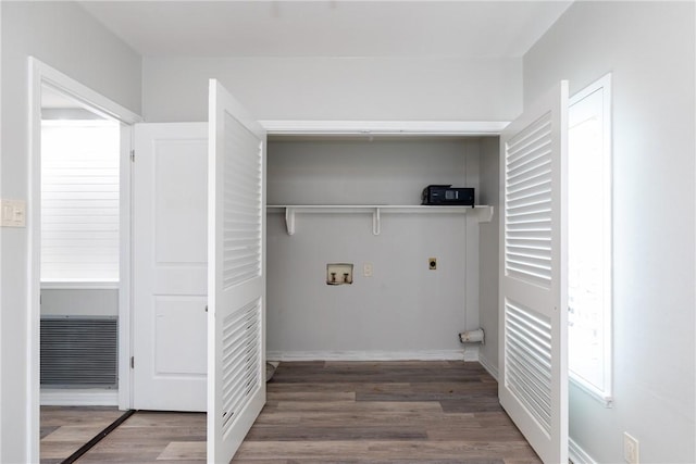 200 W Cotter Ave Unit B-3, Port Aransas, TX 78373 - laundry room with electric dryer hookup, wood finished floors, hookup for a washing machine, and baseboards