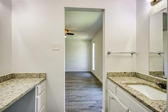 2307 Timber Ridge Dr, Portland, TX 78374 - bathroom featuring vanity, wood finished floors, and a ceiling fan