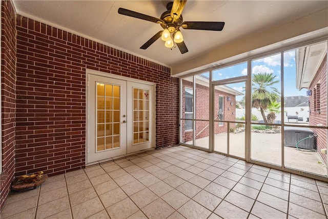 7526 Milan St, Corpus Christi, TX 78414 - unfurnished sunroom featuring french doors and a ceiling fan