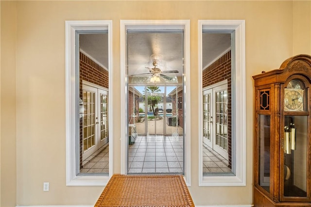 7526 Milan St, Corpus Christi, TX 78414 - doorway with tile patterned flooring, a ceiling fan, and french doors