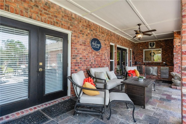 8102 Nazareth Dr, Corpus Christi, TX 78413 - view of patio featuring french doors, a ceiling fan, an outdoor hangout area, and beverage cooler